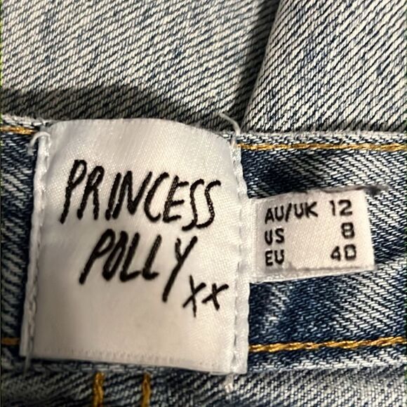 Princess Polly High Rise Asymmetrical Button Fly Light Wash Loose Fit Jeans Sz 8 - Picture 9 of 11